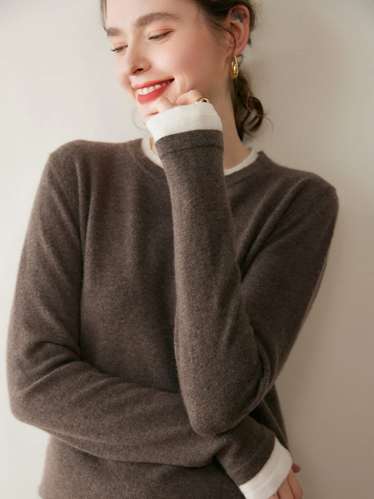 MEETCC Базовый женский свитер из 100% кашемира, искусственный пуловер из 2 предметов, весенне-осенний кашемировый трикотаж, роскошный джемпер с круглым вырезом, мягкие топы