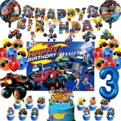 New Blaze and the Monster Machines Birthday Party Decoration Blaze foil Balloon Backdrop Banner Cake Topper Baby Shower