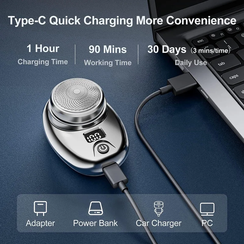 Mini Afeitadora eléctrica para hombres, maquinilla de afeitar portátil de bolsillo, recortadora de barba con pantalla LCD, rotativa recargable, inalámbrica