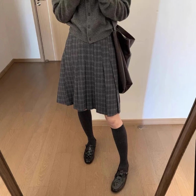 2025 Hot Selling New Style Temperament Design Sense Color Blocked Small Plaid Woolen Skirt for Women