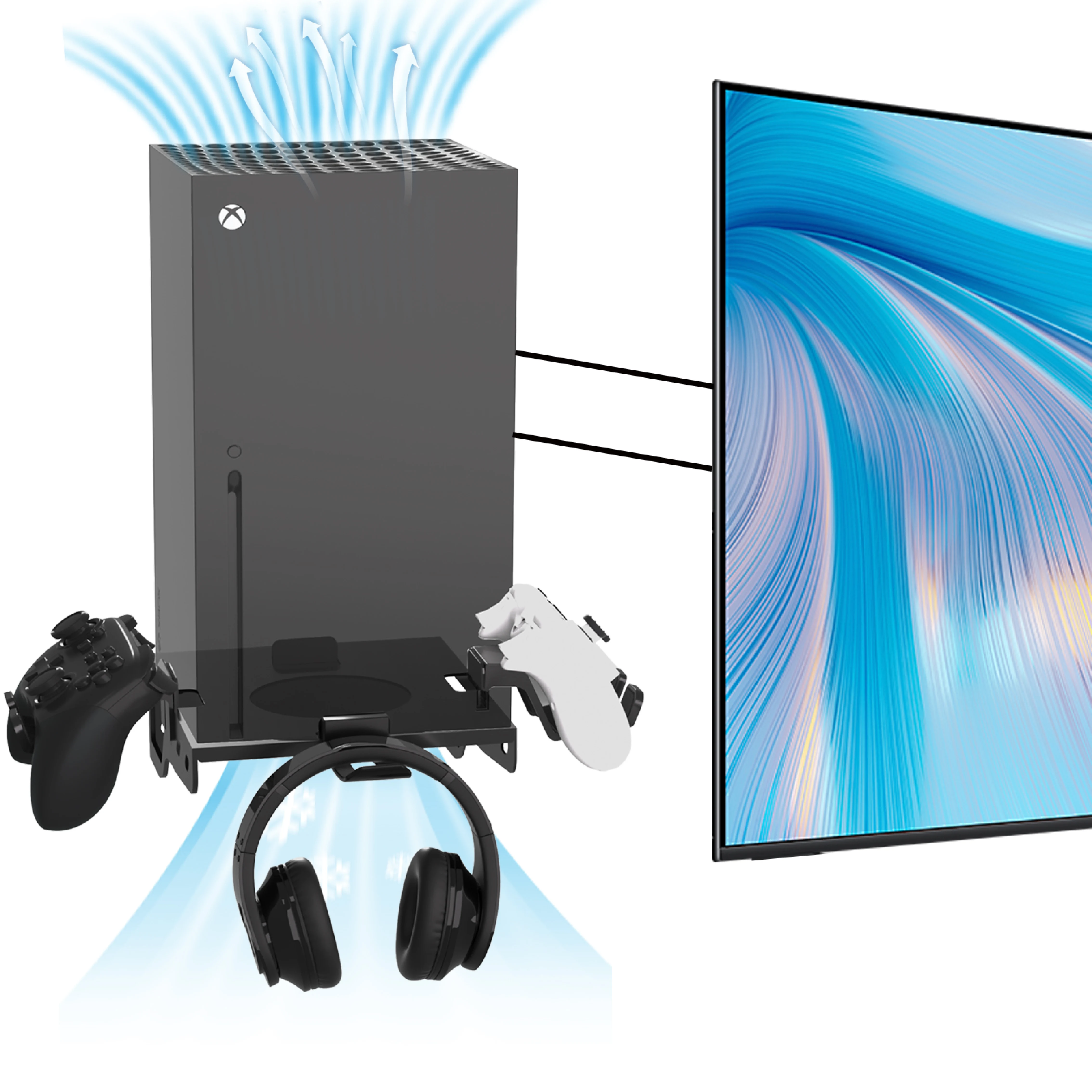 Wall Mount for Xbox Series X– Heavy-Duty Metal Console Holder with 2 Controller Holder and 1 Headphone Stand