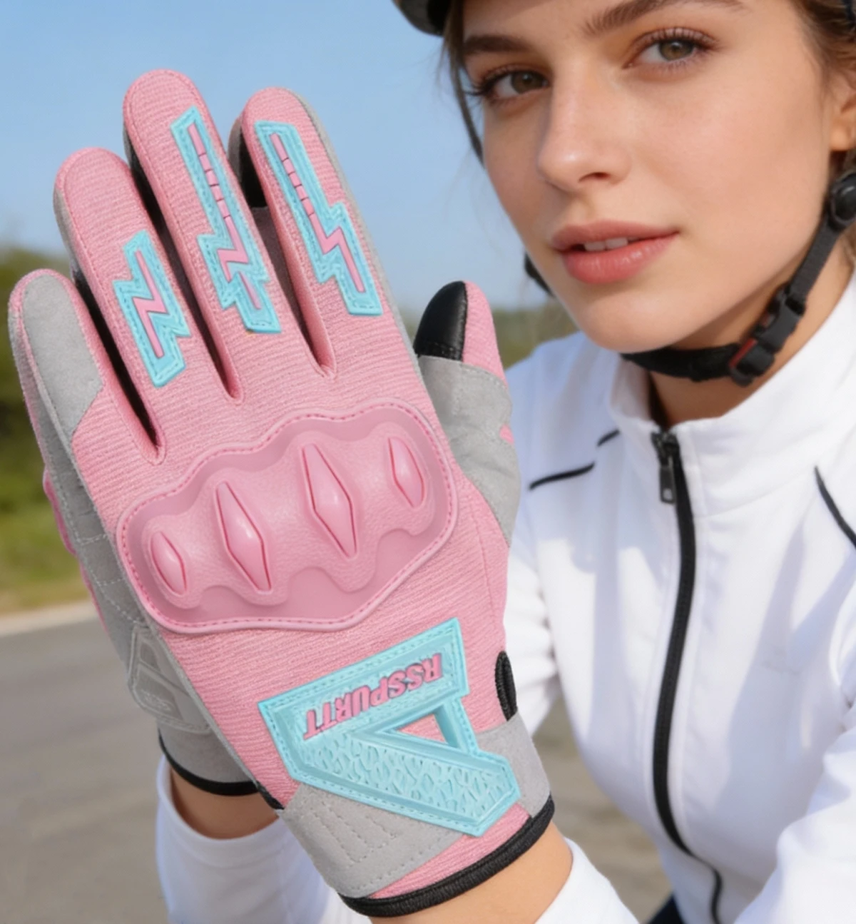 

RS Girls Riding Gloves Black Pink Full Finger Touch Screen Breathable And Wear-Resistant Motorcycle Gloves S-L
