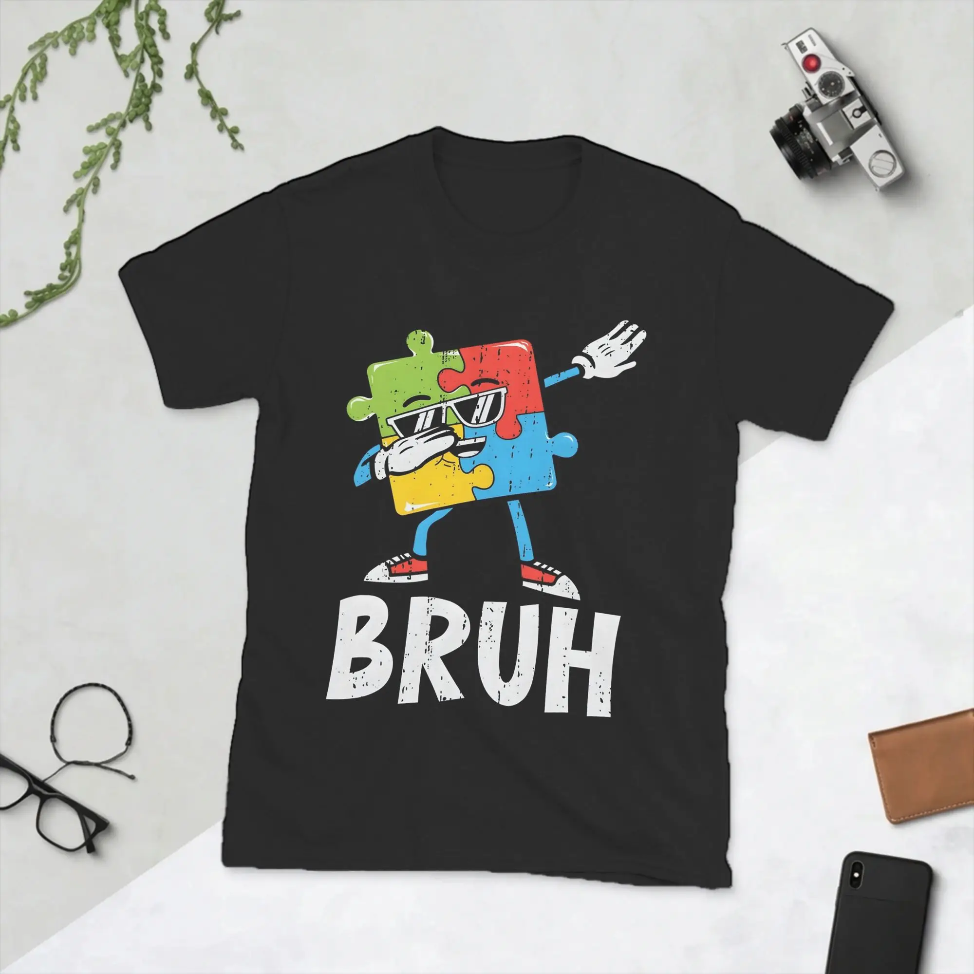 Autism Awareness Bruh Dabbing Puzzle Piece Dab Men's T Shirts  Fashion Tee Shirt Short Sleeve T-Shirts 100% Cotton Birthday Tops