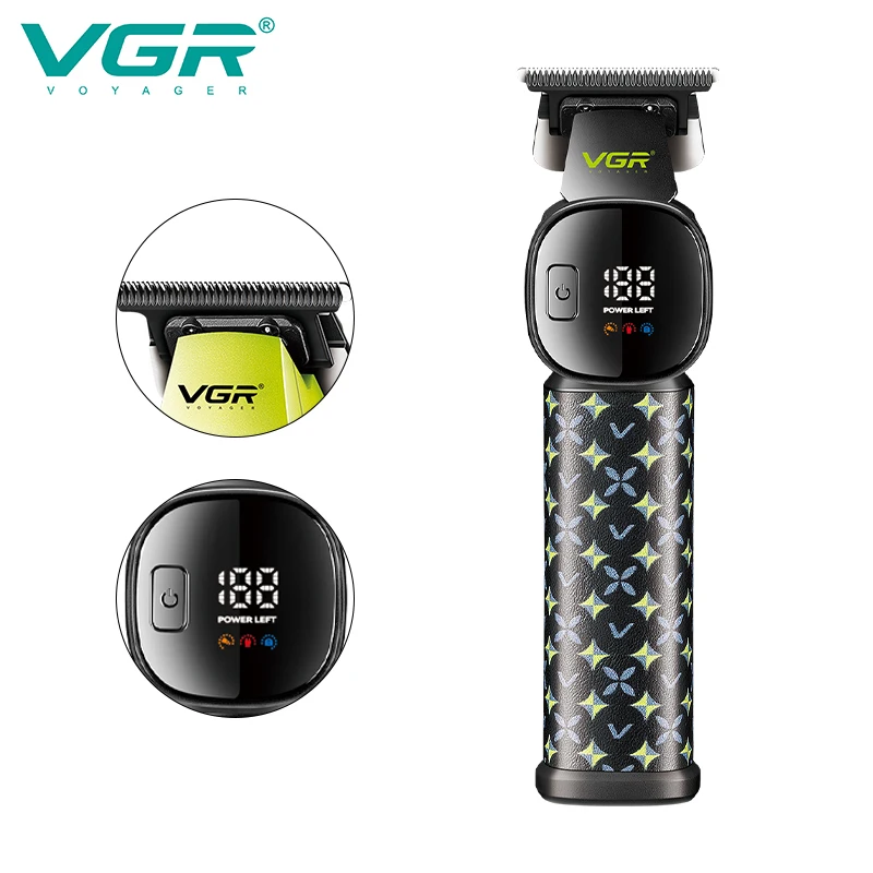 VGR新型バリカン LEDインテリジェントデジタルUSBヘアトリマー セラミックステンレス鋼刃 プロ仕様電動バリカン V-185