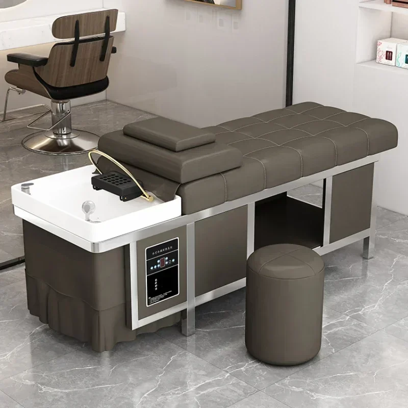 Barber Shop Stainless Steel Hair Care Shampoo Bed. Thai Style Water Circulation Massage Bed for Beauty Salons.