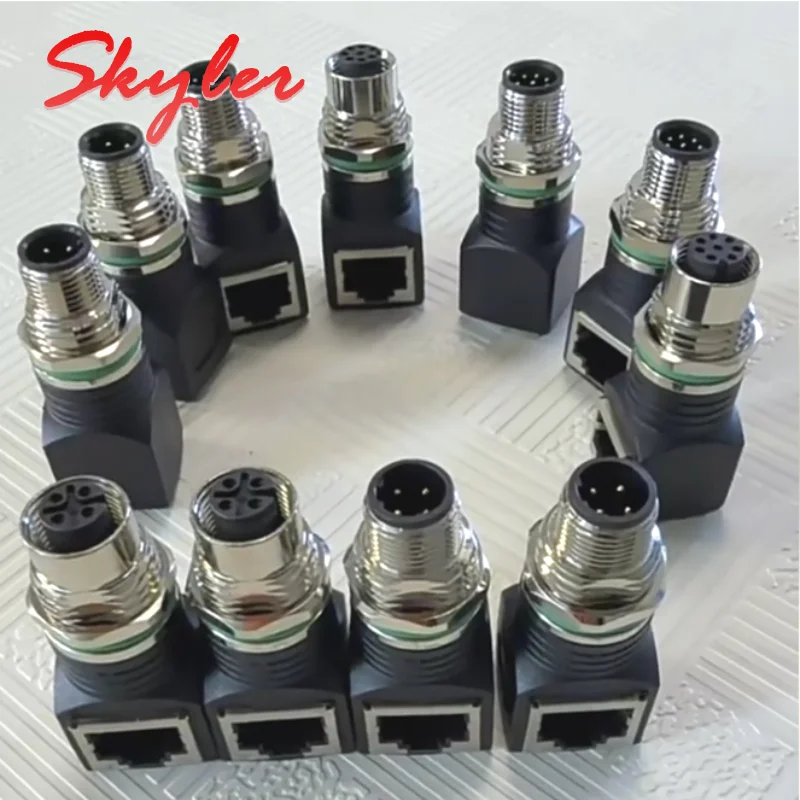 M12 to RJ45 4Pin D-type 8Pin X-type/A-type Aviation Plug Socket Ethernet Adapter Male and Female Straight/elbow Heal Connector