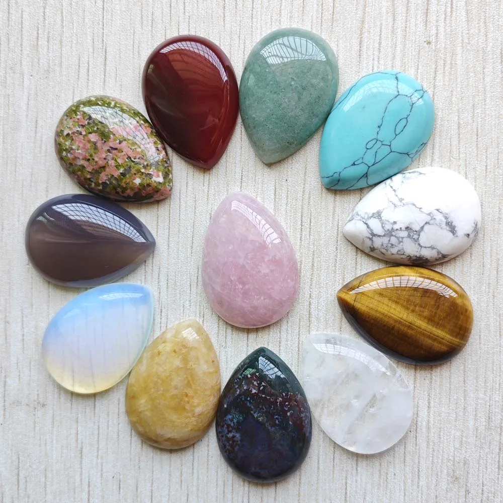 Free shipping 25x35mm mixed natural stone teardrop CABOCHON beads for DIY jewelry accessories  making 12pcs/lot Wholesale