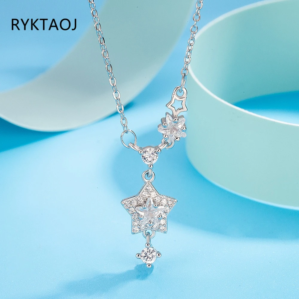 925 Sterling Silver Star Pendant Necklace for Women, Multi Star Cubic Zirconia Dangle Necklace, Sparkling CZ Fine Jewelry Gift