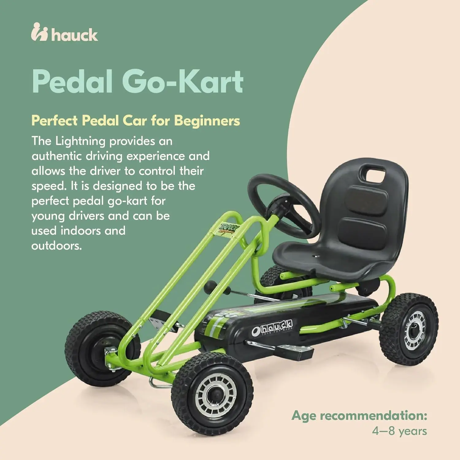 Kids Pedal Go Kart รถเข็นจักรยาน 4 ล้อ อายุ 4-8 ขี่สายฟ้า Race Green