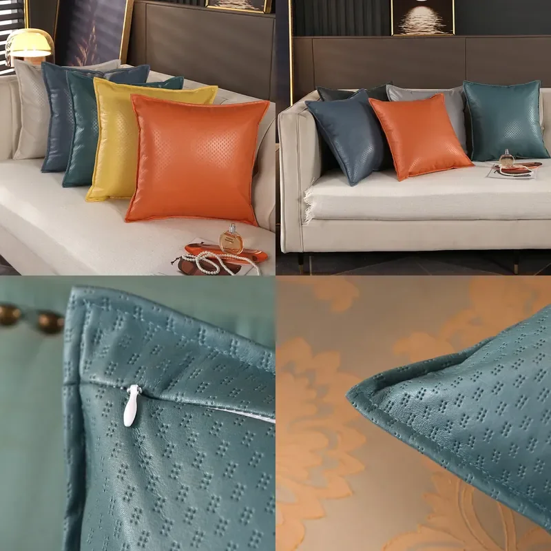 Light luxury high-end technology cloth throw pillow, living room sofa cushion pillow, Nordic modern leather waterproof large