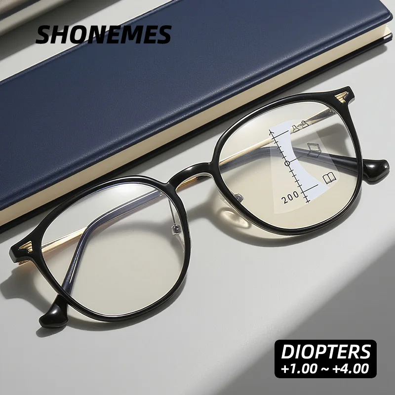

SHONEMES Round Reading Glasses Progressive Multifocal Eyewear Anti Blue Light Presbyopia Eyeglasses Diopter +1 1.50 2 3 3.50 4
