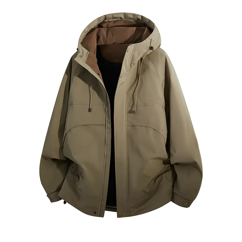 2026 New Unisex Hooded Windproof Jacket Loose Outdoor Windbreaker Coat Drawstring Hood Big Pocket Casual Outerwear Men Women view 4
