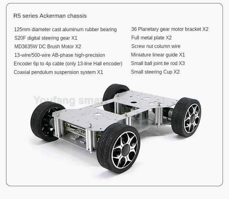 Big Ackerman Wheel 4WD Drive Roboterauto Metallgehäuse Hochpräziser GMR Encoder Motor RC Tank ROS Programmierbares Roboterauto DIY Kit – Detail 19