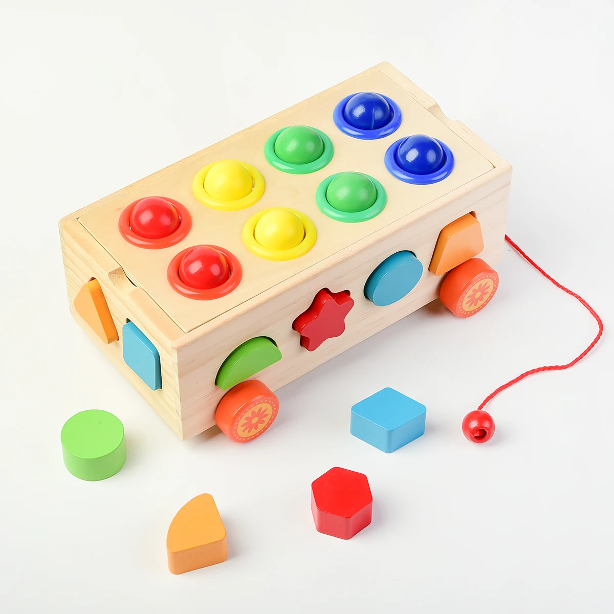 Juego de juguetes para martillar de madera 2 en 1 con banco, juguetes educativos a juego de cognición con forma de Color de remolque