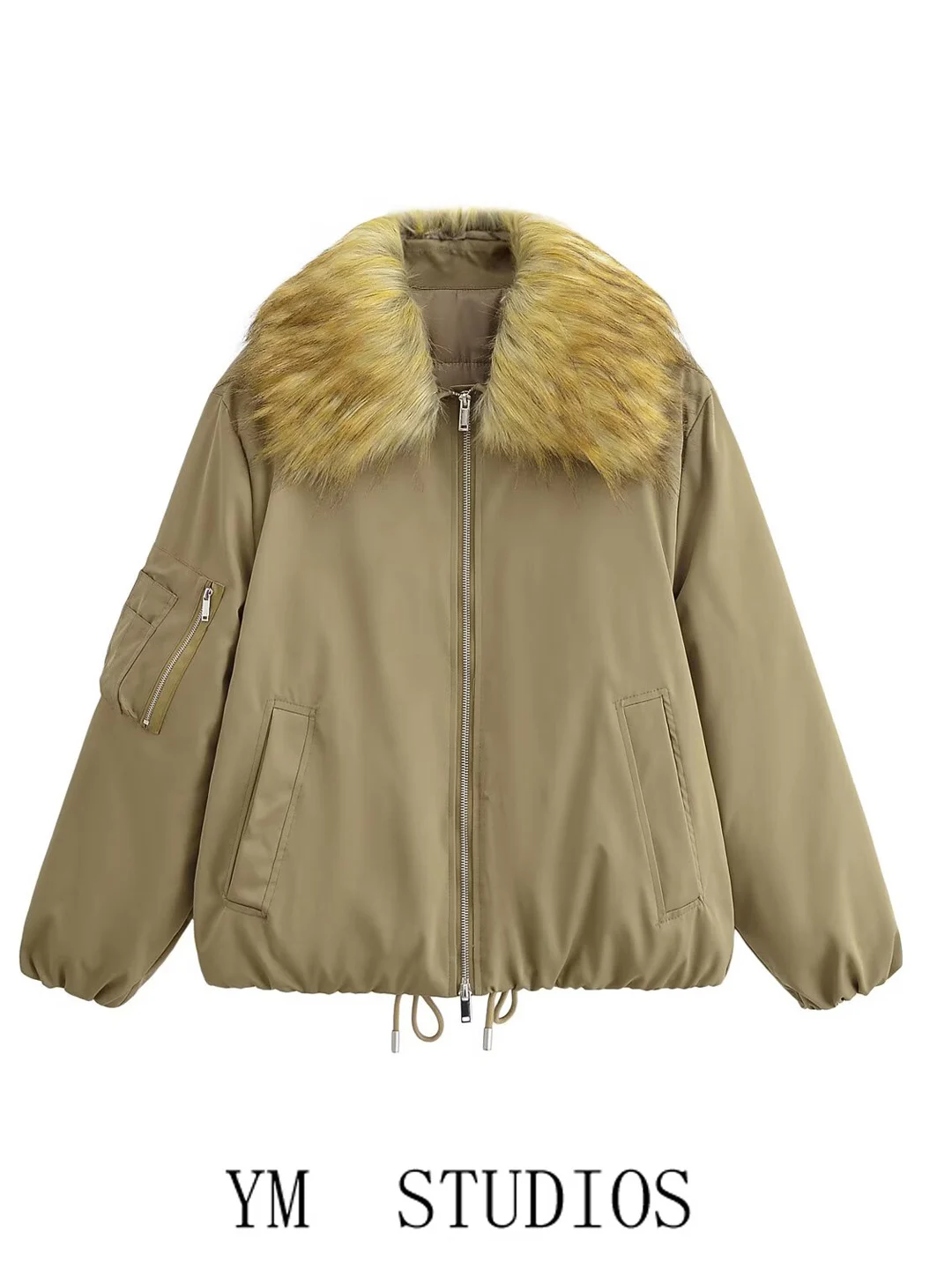 

Женская американская куртка из хлопка со съемным меховым воротником, свободного кроя, теплая, для работы, с длинными рукавами, на молнии, цветная