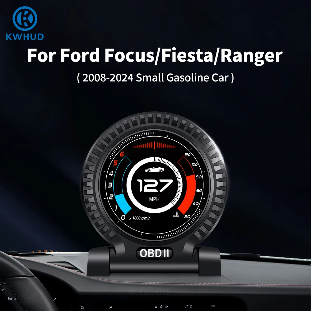 

KWHUD HUD OBD2 Head Up Display Car Speedometer RPM Water/Oil Temperature Meter for Ford Focus/Fiesta/Ranger 2008-2024 Gasoline