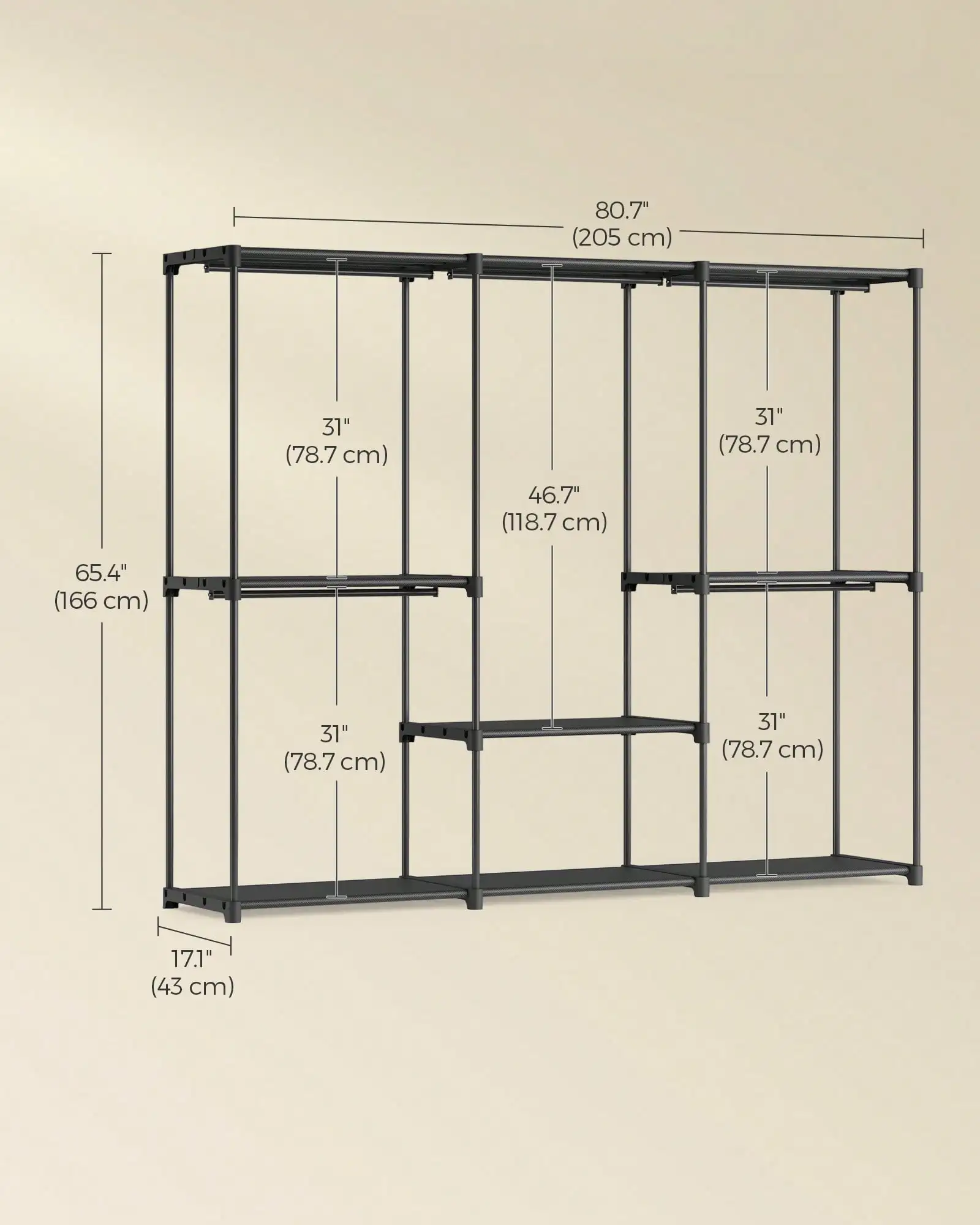 SONGMICS Portable Closet, Freestanding Closet Organizer, Clothes Rack With Shelves, Hanging Rods, Storage Organizer, For Cloakroom, Bedroom, 80.7 X 17.1 X 65.4 Inches