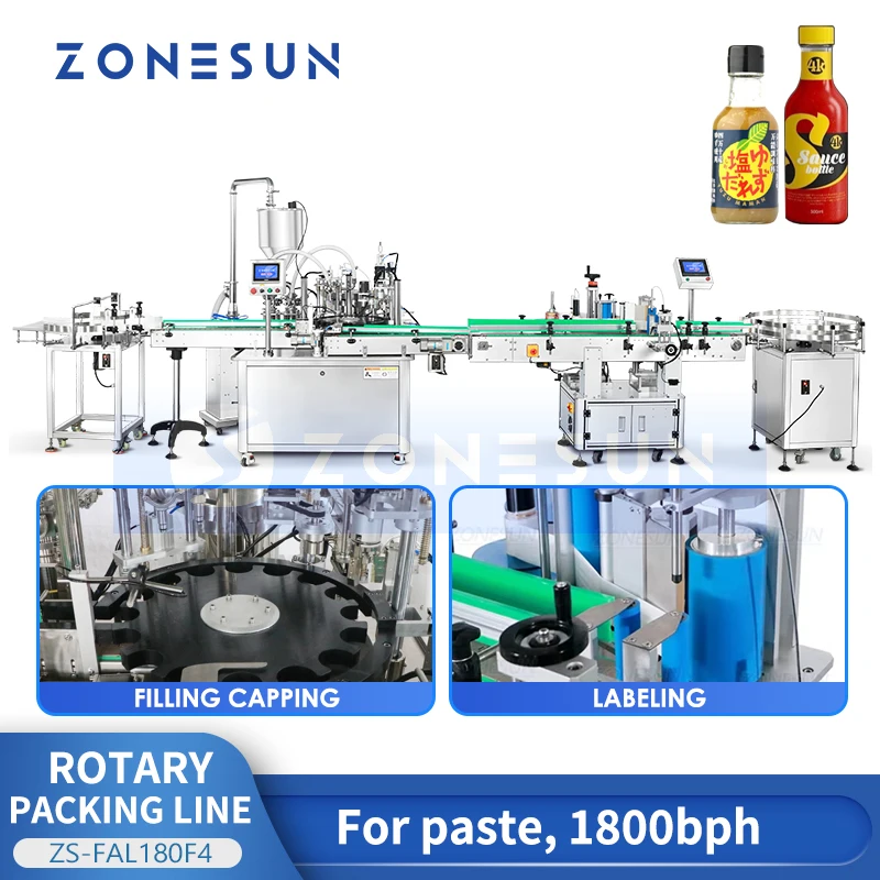 Zonesun Automatic Filling Capping and Labeling Machine Syrup Bottling Line with Bottle Unscrambler Accumulator ZS-FAL180F4