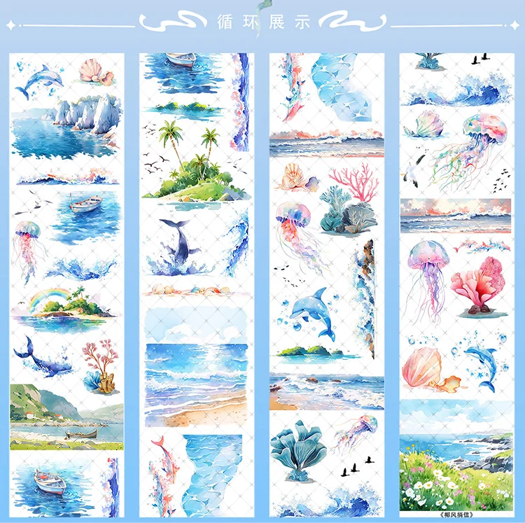 

Sandu Studio Coconut beach sea Journal PET Tape Seaside Scenery Journal Washi Stickers
