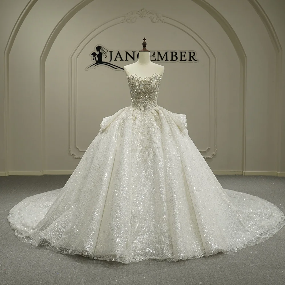 

Luxury Royal Ball Dress Organza Beaded Bride Dress Court Train Ball Gown Sleeveless Wedding Dress Customized فساتين حفل