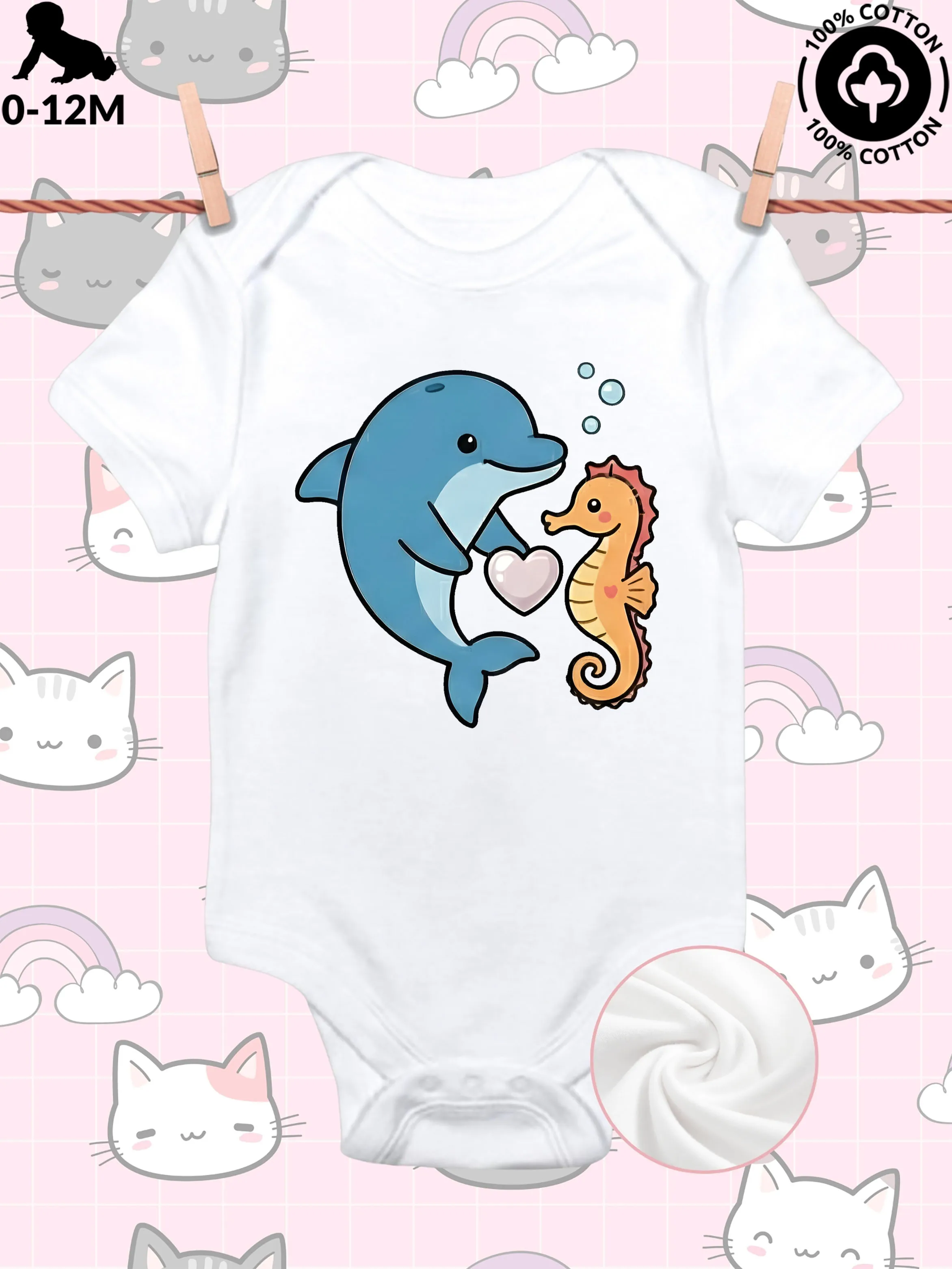 

Детский комбинезон унисекс с дельфином и морским коньком, мягкий комбинезон из чистого хлопка, белое боди для всесезонной одежды 190GSM