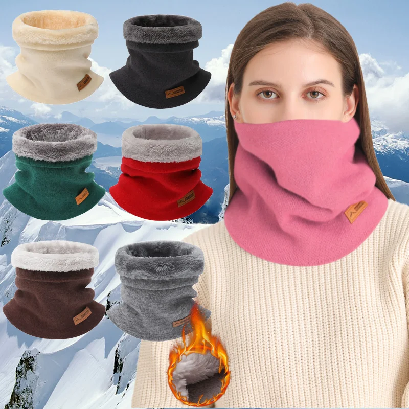 Winter Scarf For Men Fleece Ring Knitted Wool Fur Snood Scarves Warm Women Neck warmer plush Lined face Cover Neck Scarf