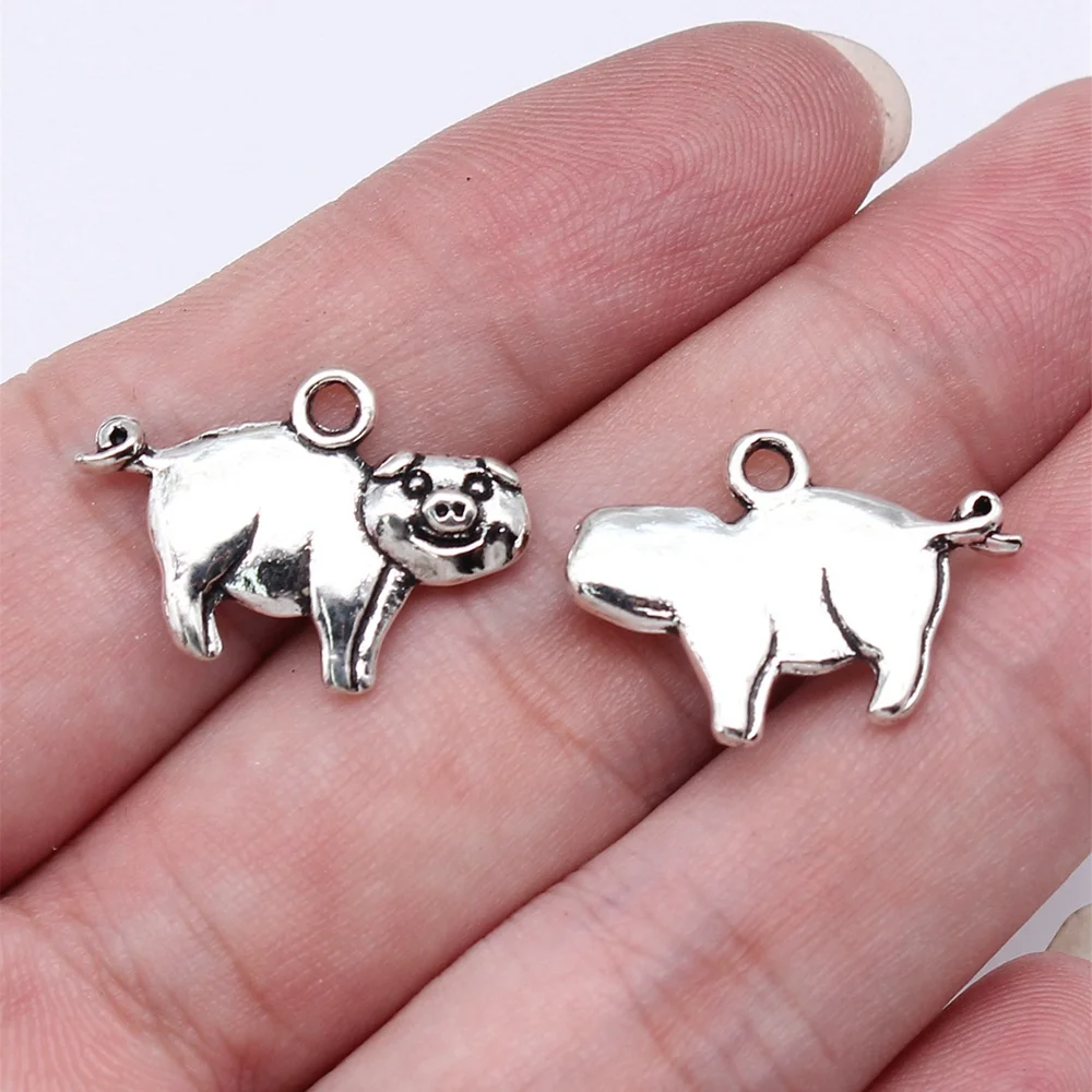 10pcs/lot 22x16mm piggy Charms Pig Charms For Jewelry Making Antique Silver Color 0.87x0.63inch