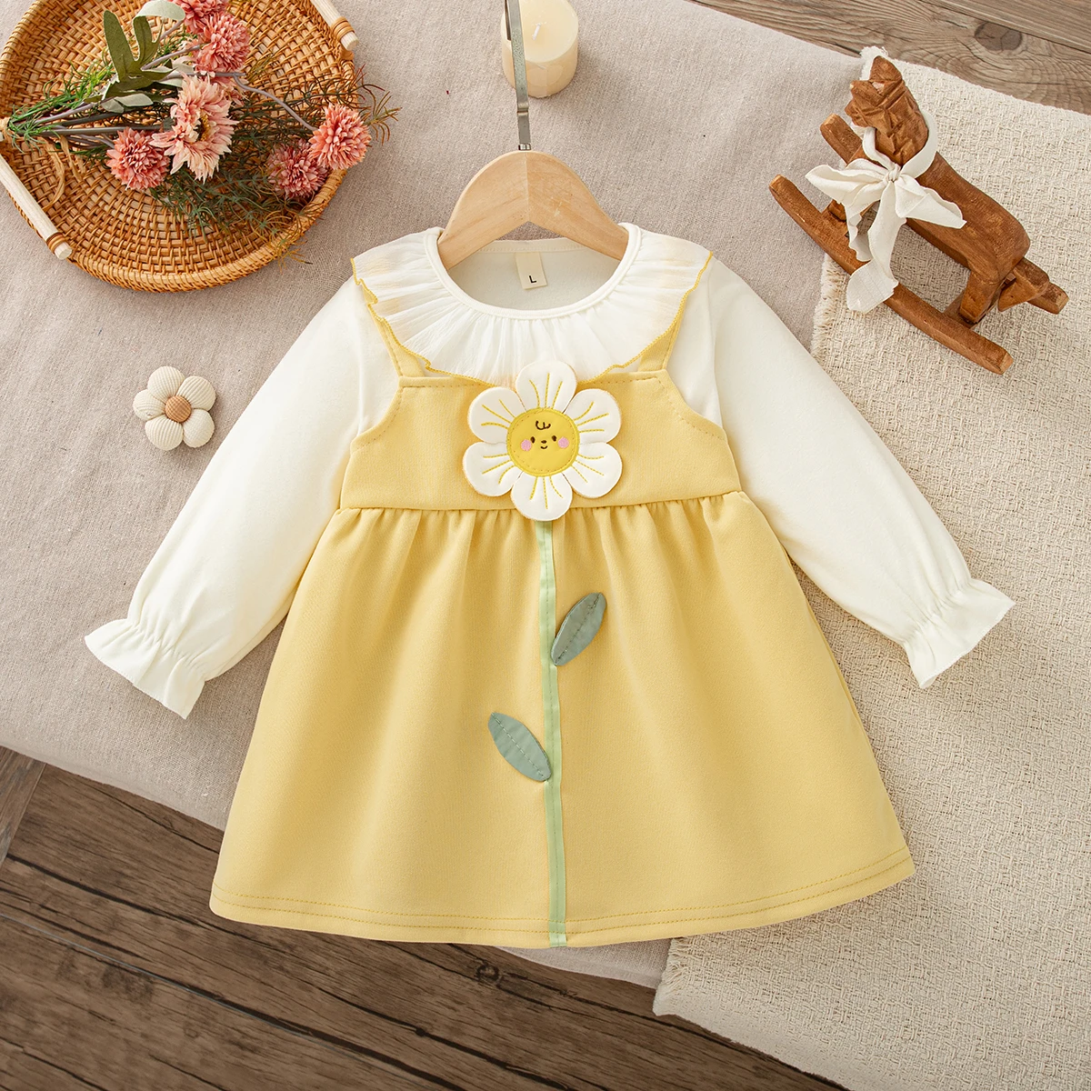 Baby Girls' Dress Spring Autumn Flowers Cute Long Sleeve Girls' Dress Sweet Princess Baby Dress Baby Girl Clothing ﻿