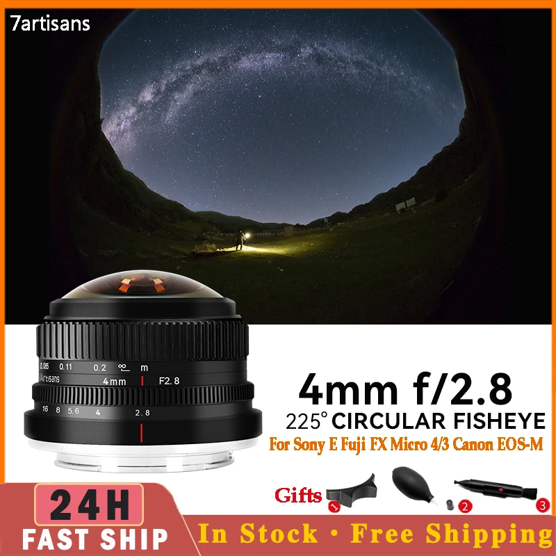 7artisans 7 artisans 4mm F2.8 225° Circular Fish-eye Lens MF Fixed Focus Lens For Sony E Fuji XF Canon EOS-M 4/3 Mount Cameras