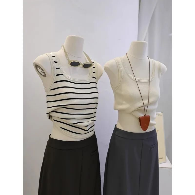 

Новый женский вязаный жилет в американском ретро-стиле с квадратным вырезом и балетным воротником, без рукавов, с подплечниками, базовая модель для ношения под одеждой