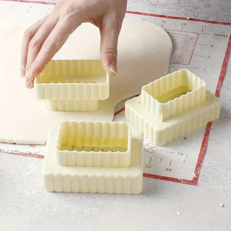 3pcs Rectangular Cookie Cutters Set - Double-Sided,Non-Stick,Easy-Release,BPA-Free Plastic Pastry Cutters for Baking,Decorating