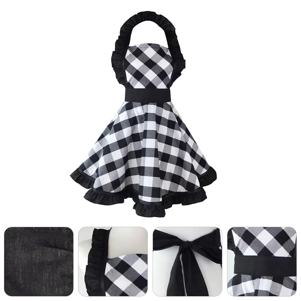 

Cotton Retro Black Plaid Kitchen Apron Cooking Baking Chef Wear Soft Fashionable Unisex Adult Apparel for Restaurant