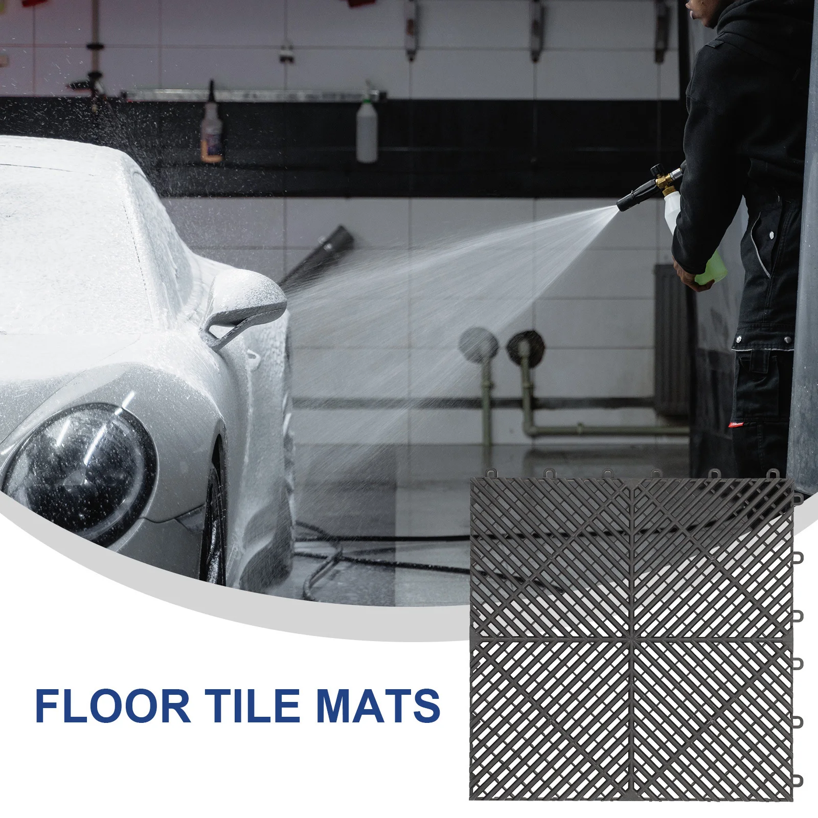 

2pcs Car Floor Tile Mats Waterproof Interlocking Drainage Mat Non-Slip For Shower Pool Bathroom Stall Rubber Mat