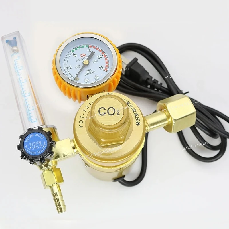CO2 Pressure Regulator Reducer Heated Pressure Gauge Meter Flowmeter For MIG/TIG Welding 36/110/220V