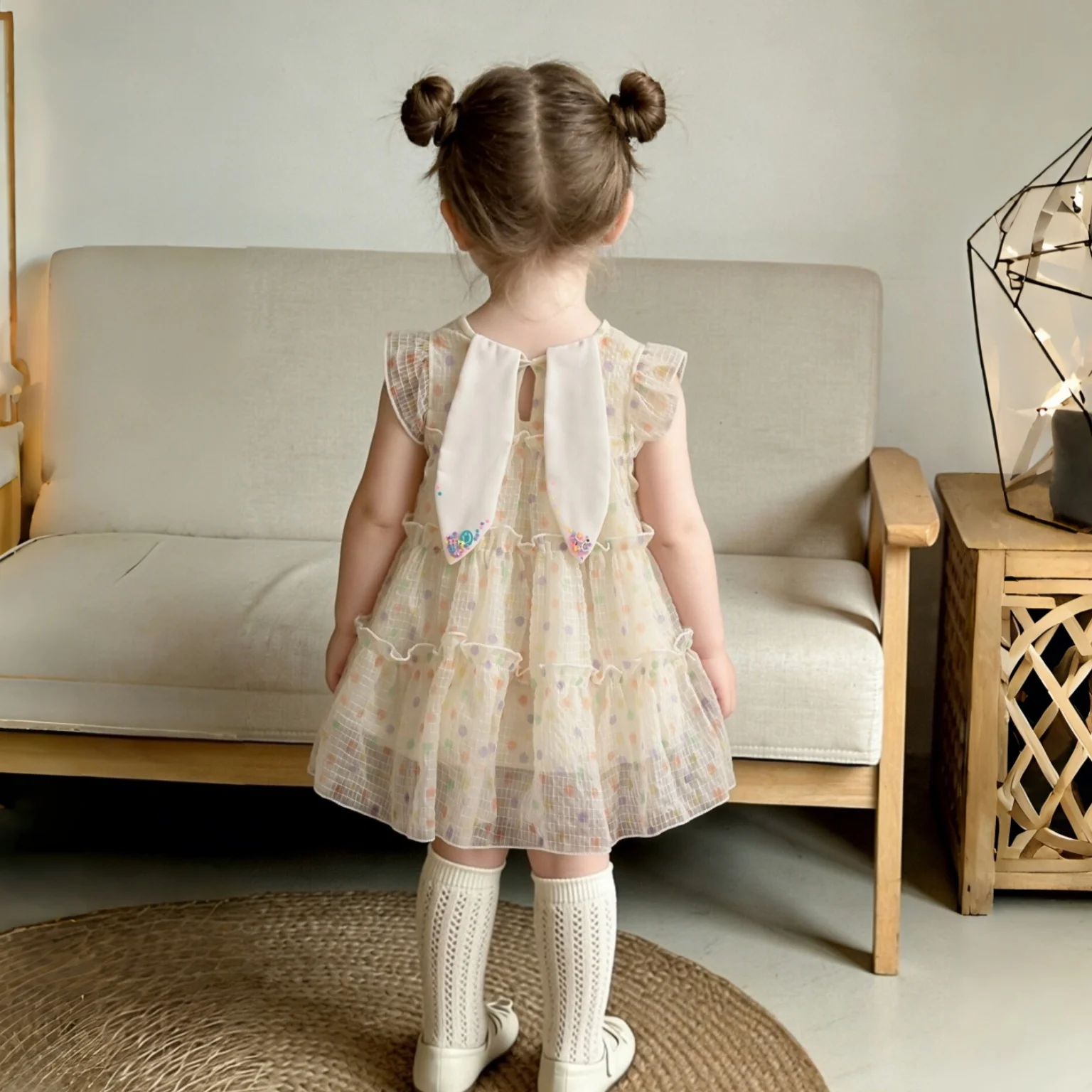Baby Girl Summer Dress Sweet Polka Dot Rabbit Ear Mesh Princess Dress Birthday Party Gift Children's Clothing 6 Months -2 Years