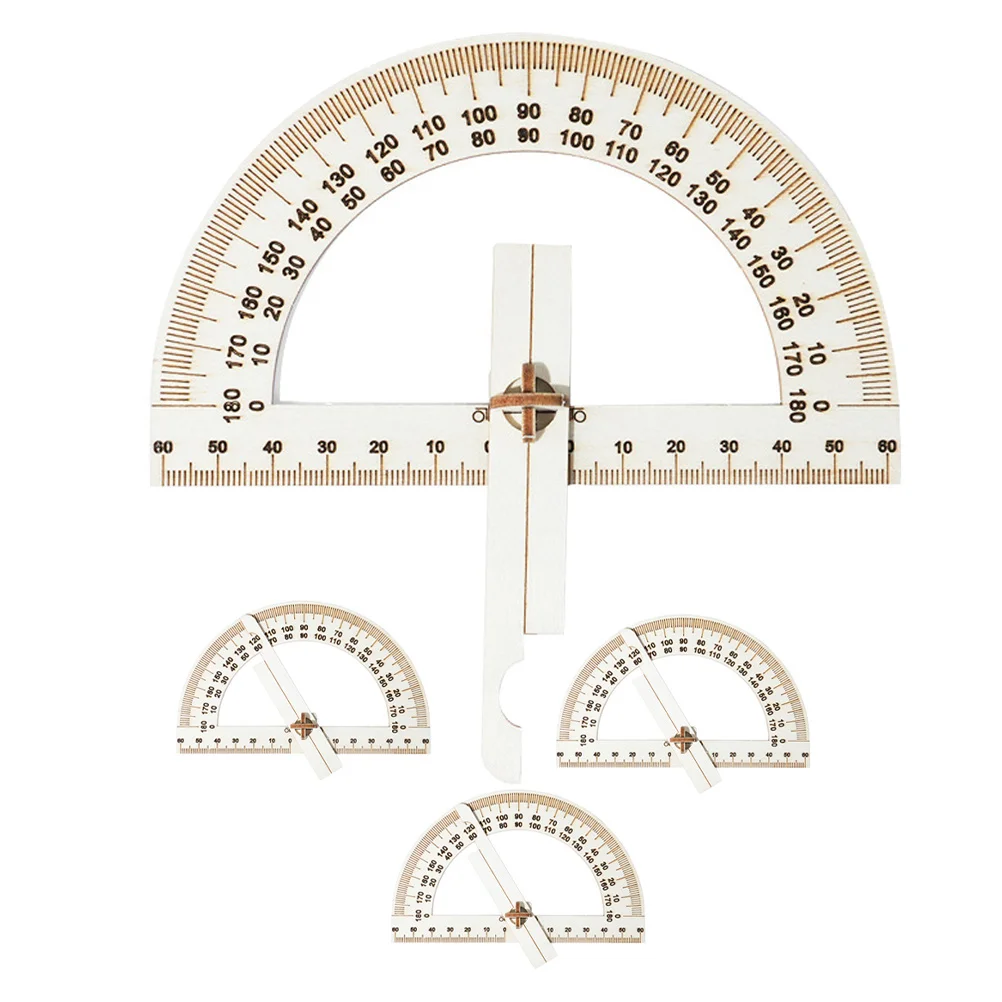 4Pcs Angle Ruler Kit Natural Wood DIY Educational Tools for School Crafts Protractor Circle Maker Creative Learning