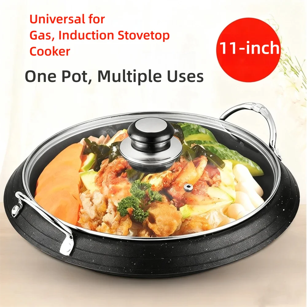 KOSUN Korean Grill Pan with Lid Indoor Outdoor Non-stick Maifan Stone BBQ Skillet Cast Aluminium Barbecue Cooker Gas Induction