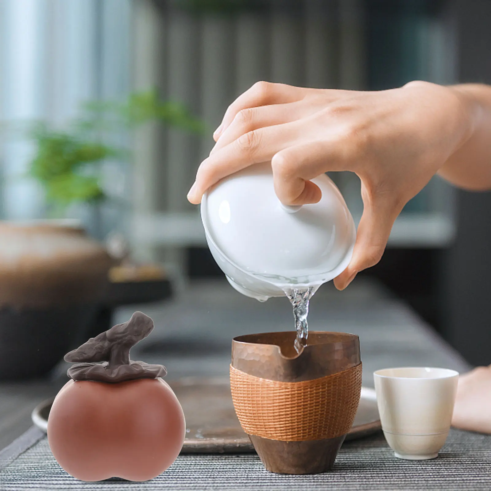 

1Pcs Orange Persimmon Design Tea Tray Statue Smooth Texture Purple Clay Craft for Tea Table Home Decor Festive Housewarming Gift