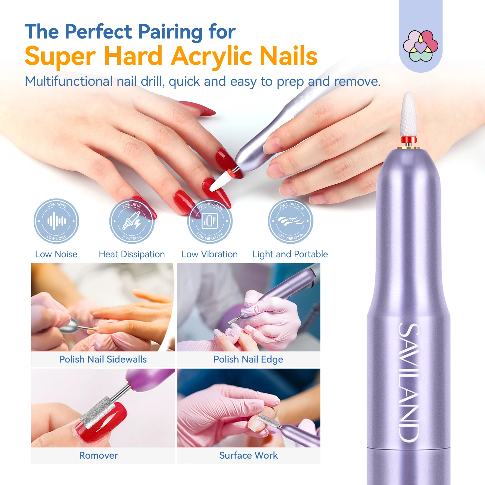 SAVILAND Geavanceerde acryl nagelkit met elektrische nagelboormachine 3 kleuren acrylpoeder vloeistofset voor nagelverlenging snijwerk