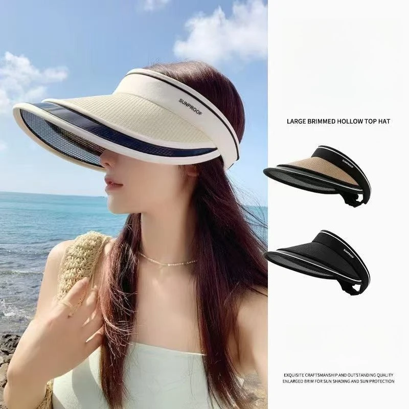 

Sun-shading and UV-protective wide-brimmed straw hat with an open top