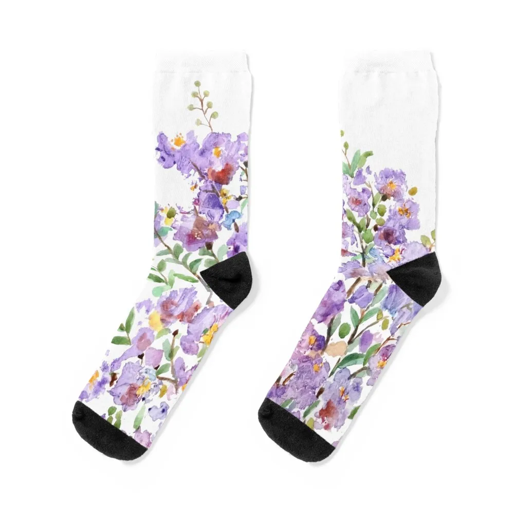 

hand painted purple crape myrtle watercolor flowers Socks winter gifts moving stockings anime Running Socks For Men Women's