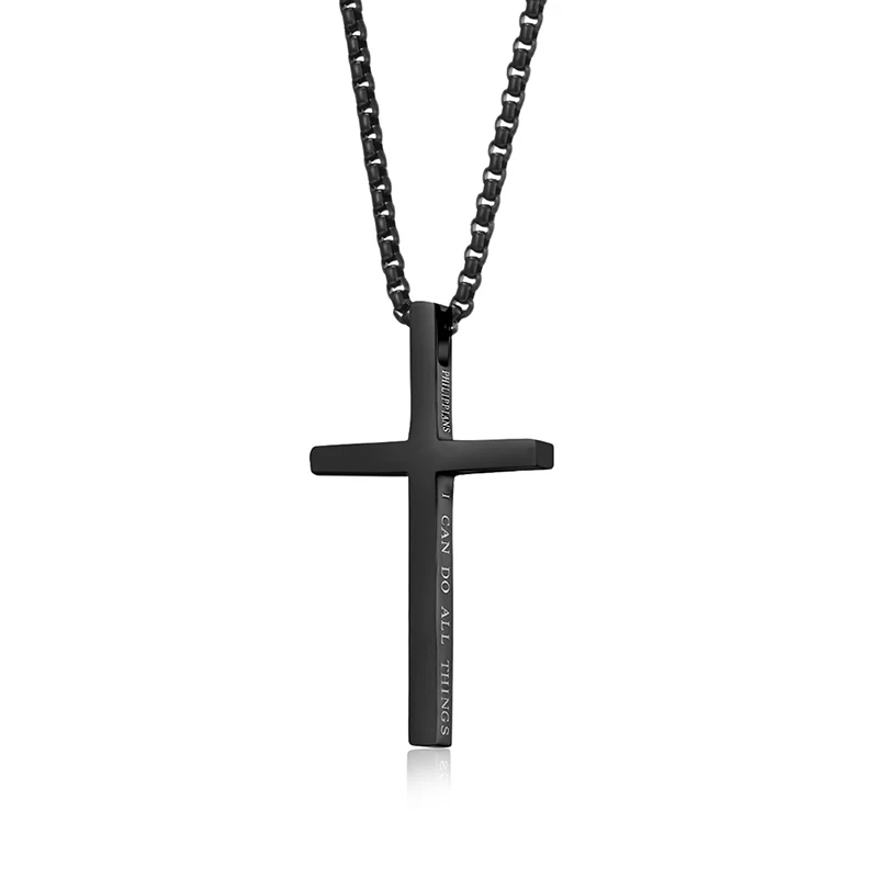 Titanium Steel I Can do Anything Cross Pendants Necklaces for Men Women Unisex Christianity Jewelry