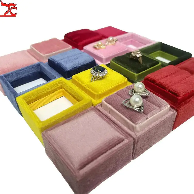 

Corduroy Double Ring Box 4.2x4.2Cm Small Multicolor Spot Square Flannel Ring Jewelry Box Wedding & Engagement