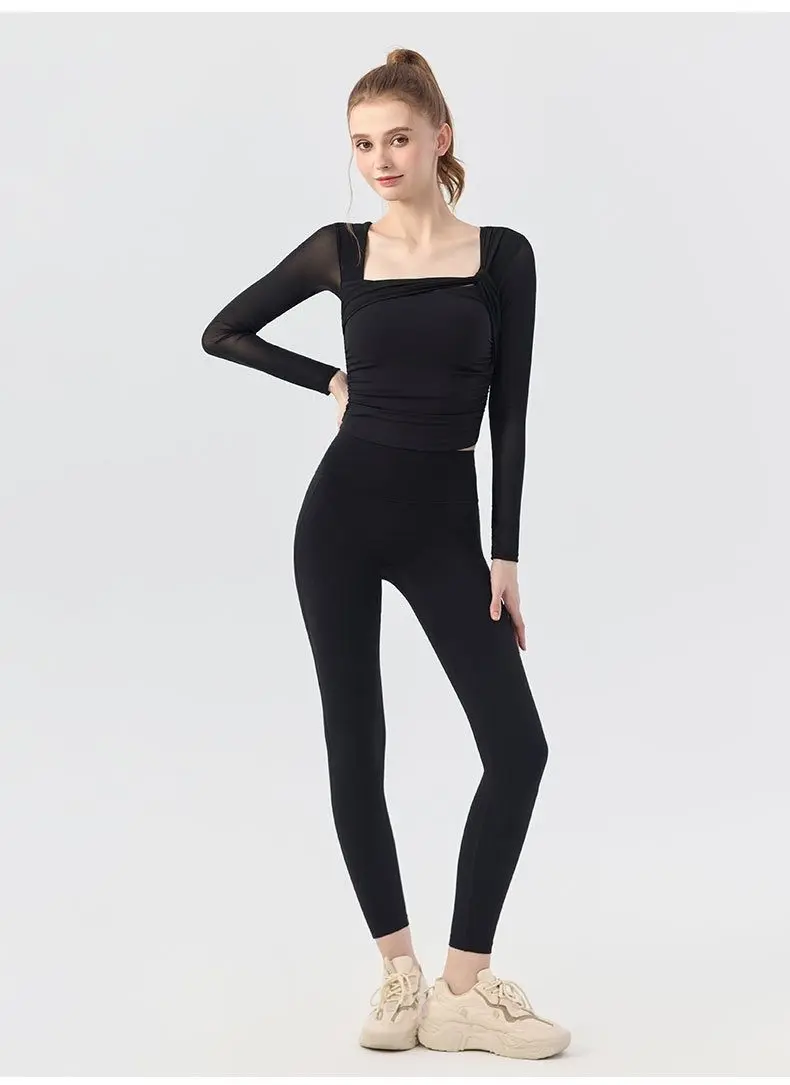 Entworfenes Mesh-Langarmshirt für Damen, Neues Ein-Körbchen-Sporttop zur Figurformung und Atmungsaktivität, Professionelle Trainingskleidung für Fitness und Yoga – Detail 9