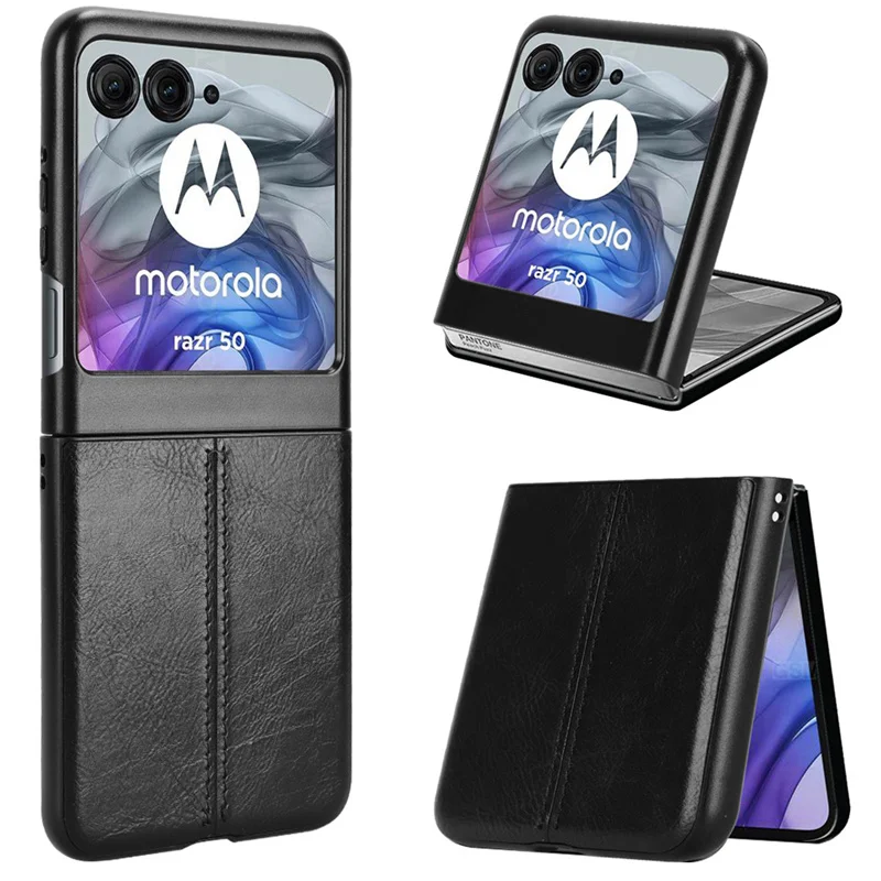 For Motorola Moto Razr 50 Calfskin PU Leather lines Hard Back Cover Shockproof Case For Motorola Moto Razr 50 Razr50 Phone Case