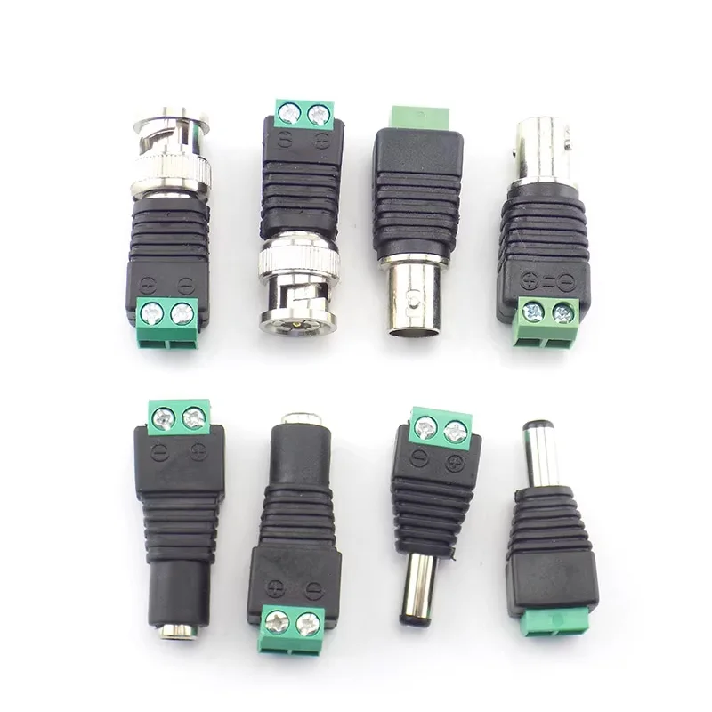 12V DC Male Female BNC Connectors 5.5*2.1mm Welding-Free Power DC Plug Adapter Jack Sockets