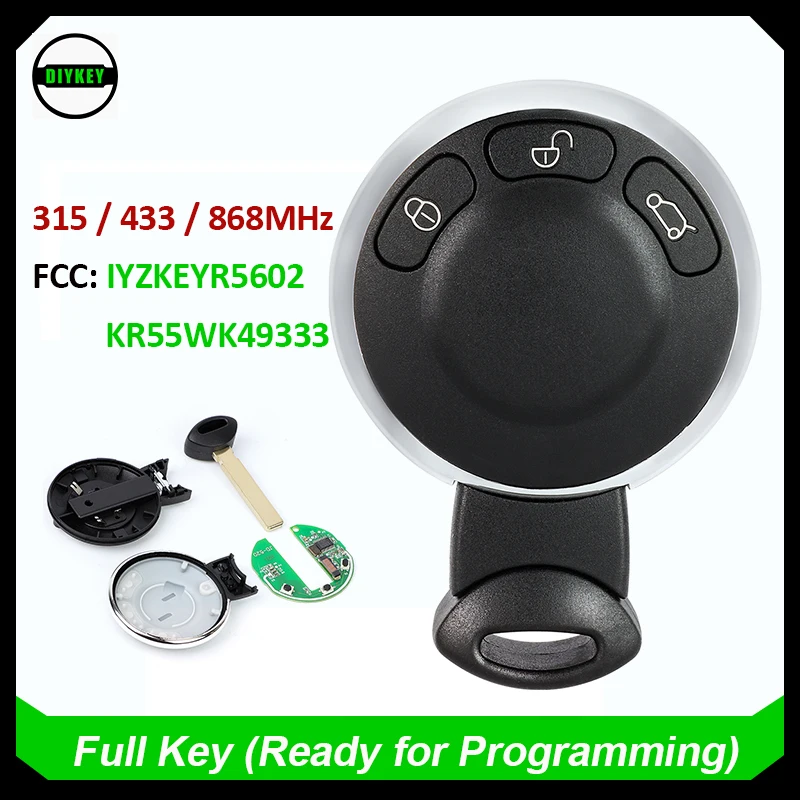 DIYKEY IYZKEYR5602 스마트 원격 키, CAS 시스템, ID46 칩, 미니 쿠퍼 컨트리맨 2006 - 2014 KR55WK49333, 315MHZ, 433MHZ, 868MHz