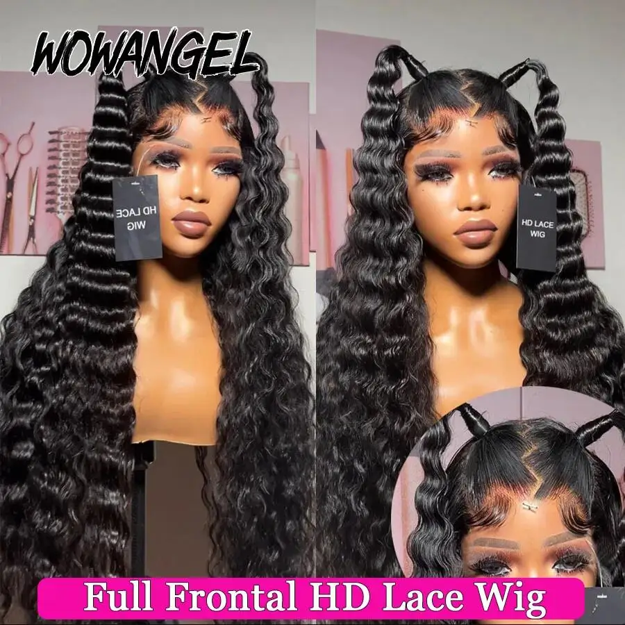 Wowangel 13x6 HD Kant Frontale Pruik Losse Diepe Golf Pruiken Melt Skin 34 inch HD Kant voor Menselijk Haar Pruik Braziliaans Haar Pre Geplukt - afbeelding 2