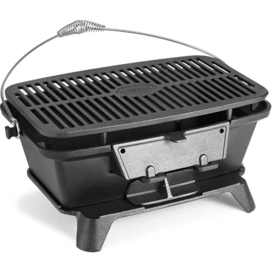 

Outdoor Portable Charcoal Grill 100 Cast Iron with Tabletop Skillet 16.5 x 10.2 Durable Camping Grill with Coal and Draft Door