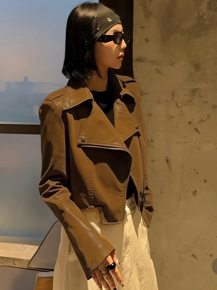 ملابس خارجية نسائية من الجلد من Faionable ملابس خارجية كورية لخريف 2025 معطف فضفاض مناسب للعمر-Defng فرنسي